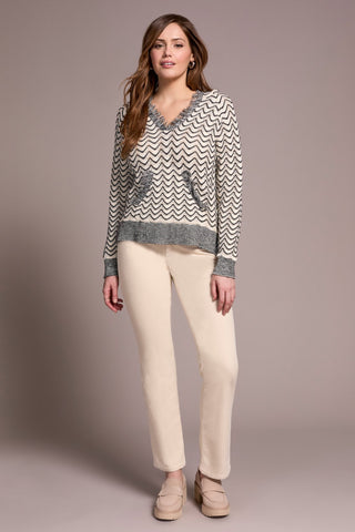 Fringe Long-Sleeve Hooded Sweater-H.charcoal