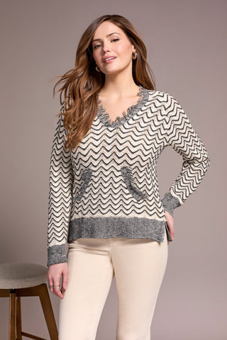 Fringe Long-Sleeve Hooded Sweater-H.charcoal