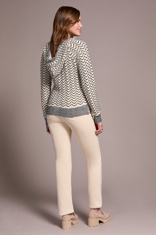 Fringe Long-Sleeve Hooded Sweater-H.charcoal