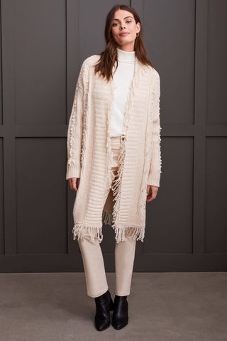 alt view 1 - FRINGED SWEATER CARDIGAN WITH PEARL DETAILS-Moonstone