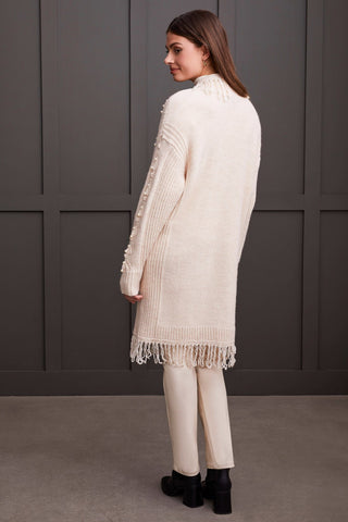 alt view 4 - FRINGED SWEATER CARDIGAN WITH PEARL DETAILS-Moonstone