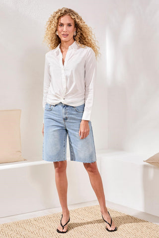 Front Knot Classic Collard Button Shirt-White