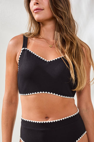 Full Support Tankini With Embroidered Trim Detail-Black