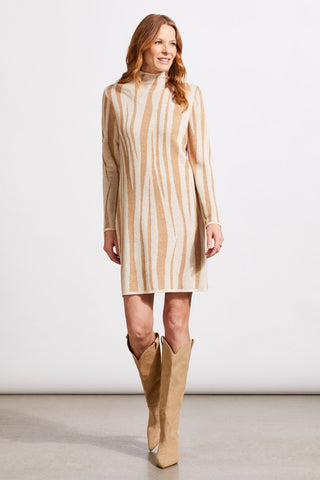 alt view 1 - FUNNEL NECK JACQUARD SWEATER DRESS-Beige