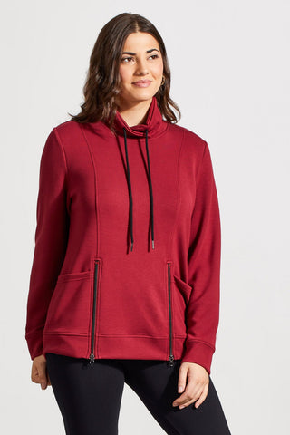 alt view 1 - FUNNEL NECK TOP WITH POCKETS-Bordeaux