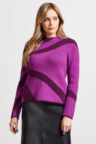 alt view 1 - FUZZY DOUBLE-KNIT MOCK NECK SWEATER-Bright violet