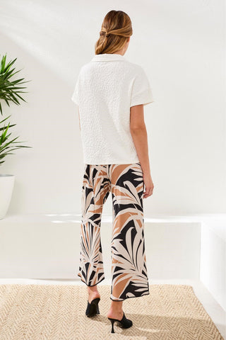 Textured Johnny Collar Short Sleeve Top-White