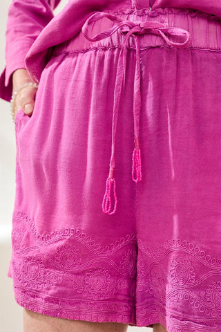 Crosshatch Embroidered Pull-On Shorts-Pinkglow