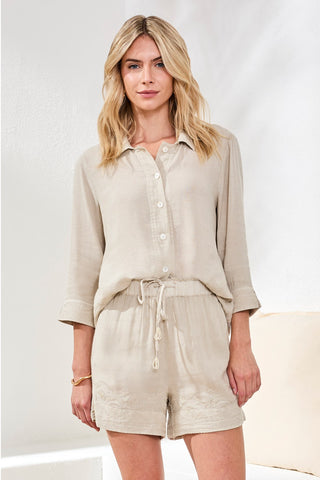 Crosshatch Embroidered Pull-On Shorts-Quartz