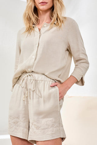 Crosshatch Embroidered Pull-On Shorts-Quartz