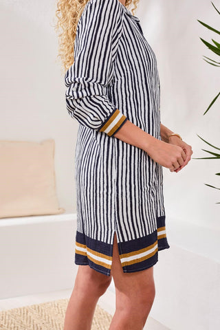 Cotton Gauze Button-Front Cover-Up With Roll-Up Sleeves-Dk abyss