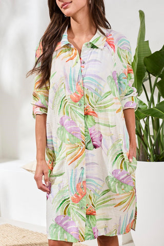 Cotton Gauze Button-Front Cover-Up With Roll-Up Sleeves-Sunkissed