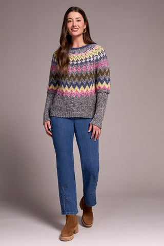 Intarsia Ribbed Long Sleeve Sweater-Pink flambe