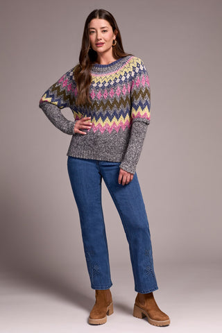 Intarsia Ribbed Long Sleeve Sweater-Pink flambe