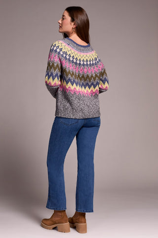 Intarsia Ribbed Long Sleeve Sweater-Pink flambe