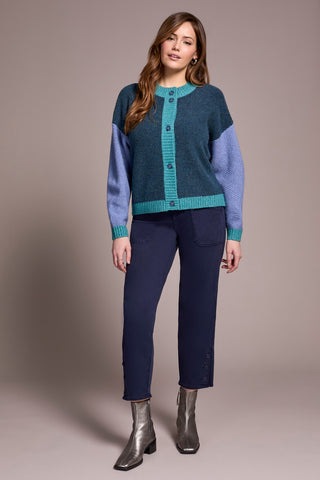 Heathered Color Block Button-Front Cardigan-H opalgreen