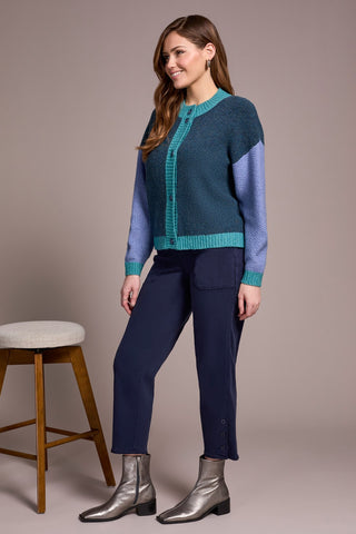 Heathered Color Block Button-Front Cardigan-H opalgreen