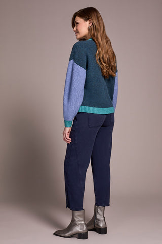 Heathered Color Block Button-Front Cardigan-H opalgreen
