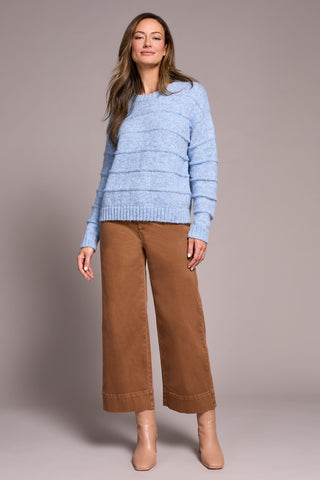 Heathered Stripe Crew Neck Sweater-H blueviolet