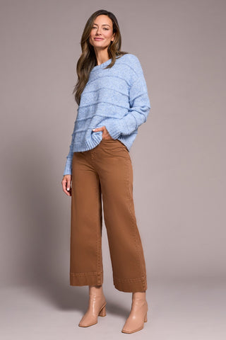 Heathered Stripe Crew Neck Sweater-H blueviolet