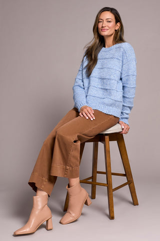 Heathered Stripe Crew Neck Sweater-H blueviolet