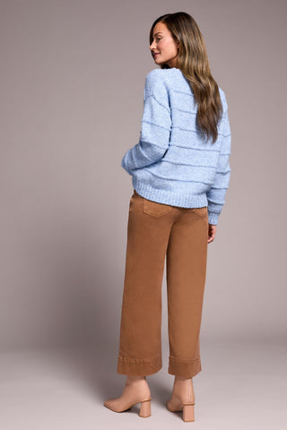 Heathered Stripe Crew Neck Sweater-H blueviolet