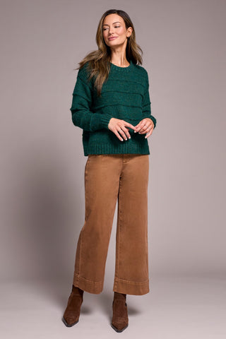 Heathered Stripe Crew Neck Sweater-H opalgreen