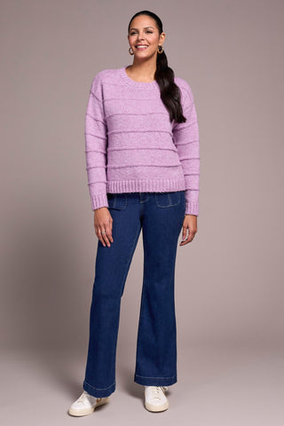 Heathered Stripe Crew Neck Sweater-H purplelotus