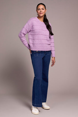 Heathered Stripe Crew Neck Sweater-H purplelotus