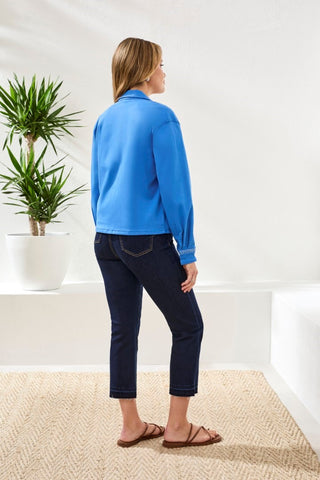 Hidden Snap Front Stretch Denim Jacket-Royal