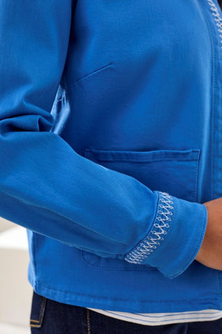 Hidden Snap Front Stretch Denim Jacket-Royal