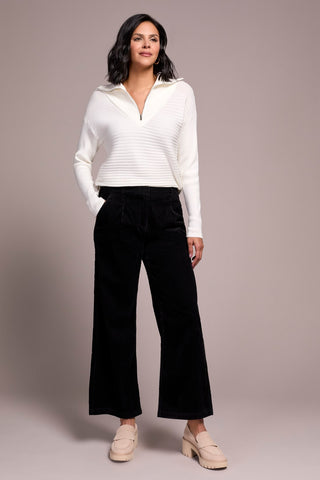 High Rise Fly-Front Wide Leg Trousers-Black