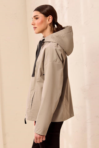 Hydrochromatic Hooded Zip-Up Rain Jacket-Dry sand