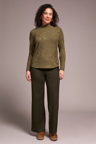 Jacquard Knit Long-Sleeve Mock Neck Top-Ivy