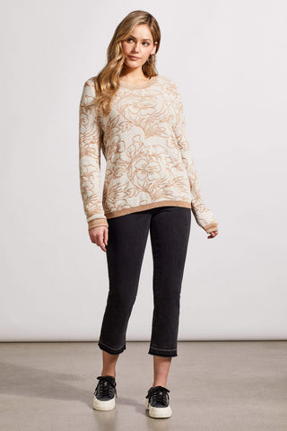 alt view 2 - JACQUARD LONG SLEEVE SCOOP NECK SWEATER-Cream