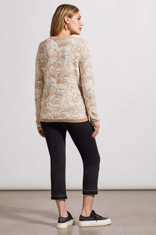 alt view 3 - JACQUARD LONG SLEEVE SCOOP NECK SWEATER-Cream