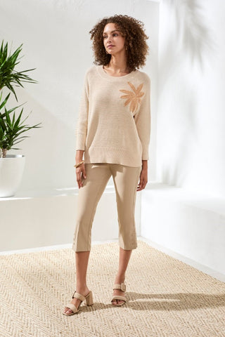 Jacquard Sunburst Crewneck 3/4 Sleeve Sweater-Canvas