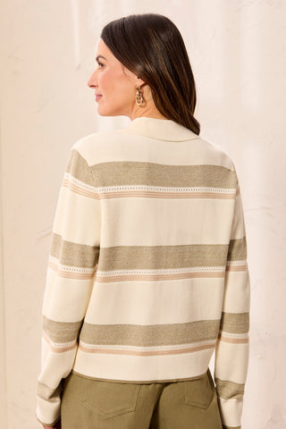 Knit Jacquard Button-Front Collared Cardigan-Moonstone