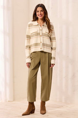 Knit Jacquard Button-Front Collared Cardigan-Moonstone