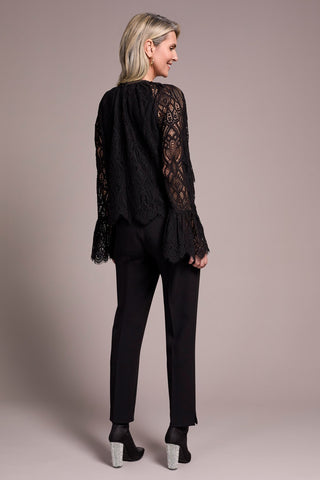 Lace Crew Newck Blouse With Lined Body-Black