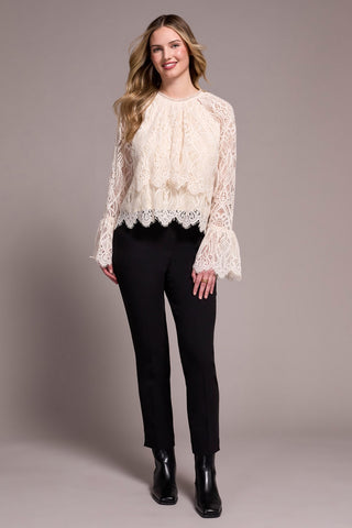 Lace Crew Newck Blouse With Lined Body-Moonstone