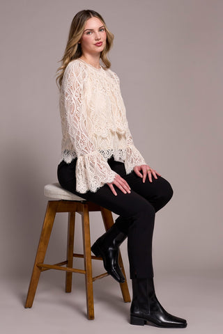 Lace Crew Newck Blouse With Lined Body-Moonstone