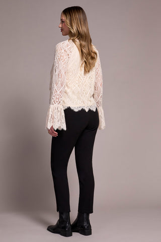 Lace Crew Newck Blouse With Lined Body-Moonstone