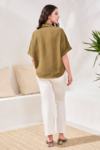 Airflow Draped Lapel Collar Blouse-Rainforest