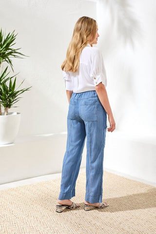 Lightweight Cargo Denim Jogger Pants-Seasideblue