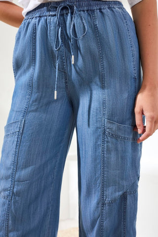 Lightweight Cargo Denim Jogger Pants-Seasideblue