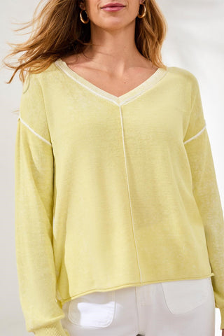 Lightweight Cotton V-Neck Sweater With Special Wash-Lemongrass