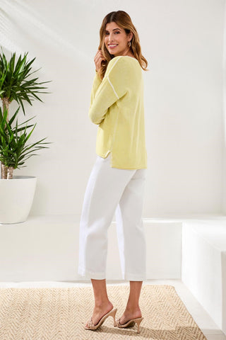 Lightweight Cotton V-Neck Sweater With Special Wash-Lemongrass