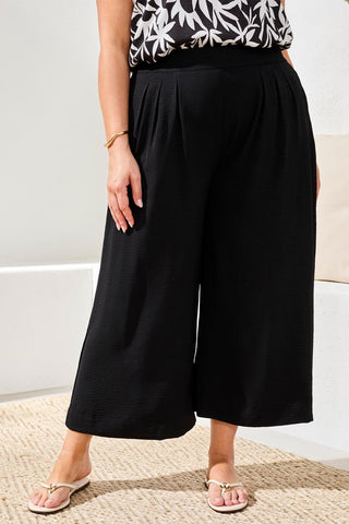 Airflow Pleated Pants With Elastic Waistband-Black