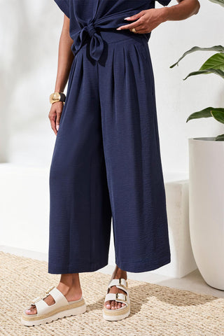 Airflow Pleated Pants With Elastic Waistband-Nautical